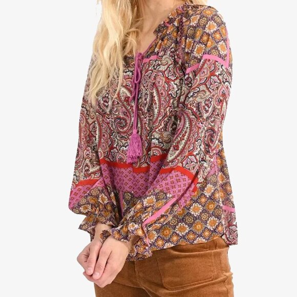 Molly Bracken Boho Patchwork Paisley Blouse - Picture 2 of 8